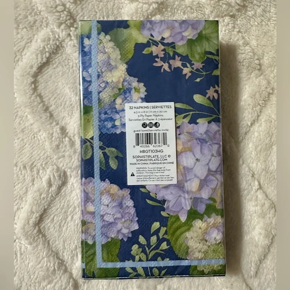 SOPHISTIPLATE 32 x 2pk Hydrangea Guest Paper Towel Napkins Blue Lavender Green